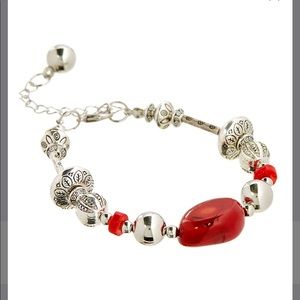 Red Howlite (Red Turquoise) & Silvertone Bracelet